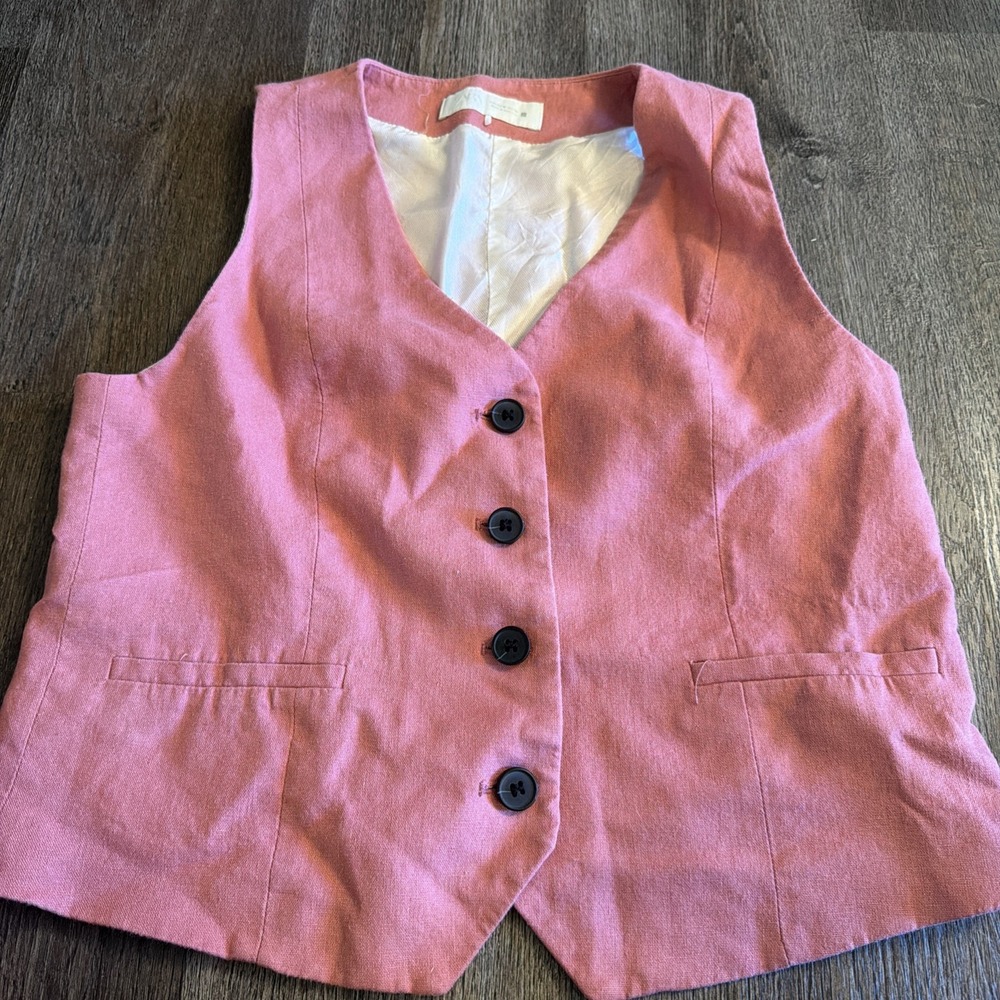 Zara Womens Tailored Linen Blend Waistcoat Vest SZ M Button Front